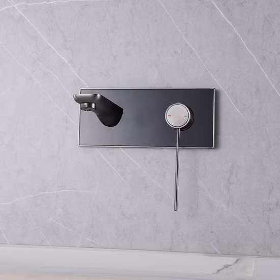 Mélangeur chaud et froid robinet de lavabo mural robinets de lavabo affichage numérique montrer pistolet gris laiton matériel