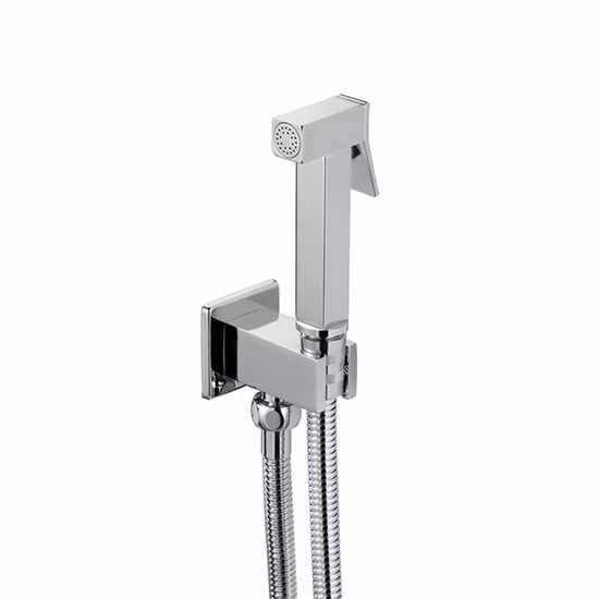 Valve de pulvérisation de bidet portable carrée chromée pour support de douche Shattaf de salle de bain de toilette