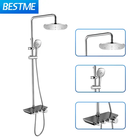 Bouton de pression décoré en verre d'alimentation d'usine Robinet de douche de sécurité de colonne de luxe à contrôle facile (BF-61550B)